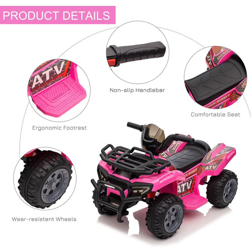 6V Battery-Powered Kids Ride-On Pink Quad Four-Wheeler ATV Toy with Music Magic Cars 5