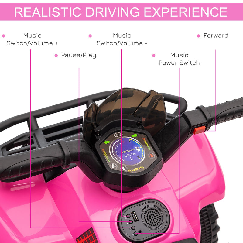 6V Battery-Powered Kids Ride-On Pink Quad Four-Wheeler ATV Toy with Music Magic Cars 6