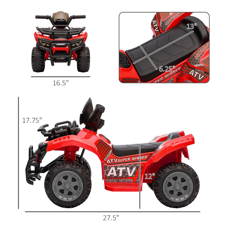 6V Battery-Powered Kids Ride-On Red Quad ATV with Music Toy Magic Cars 2