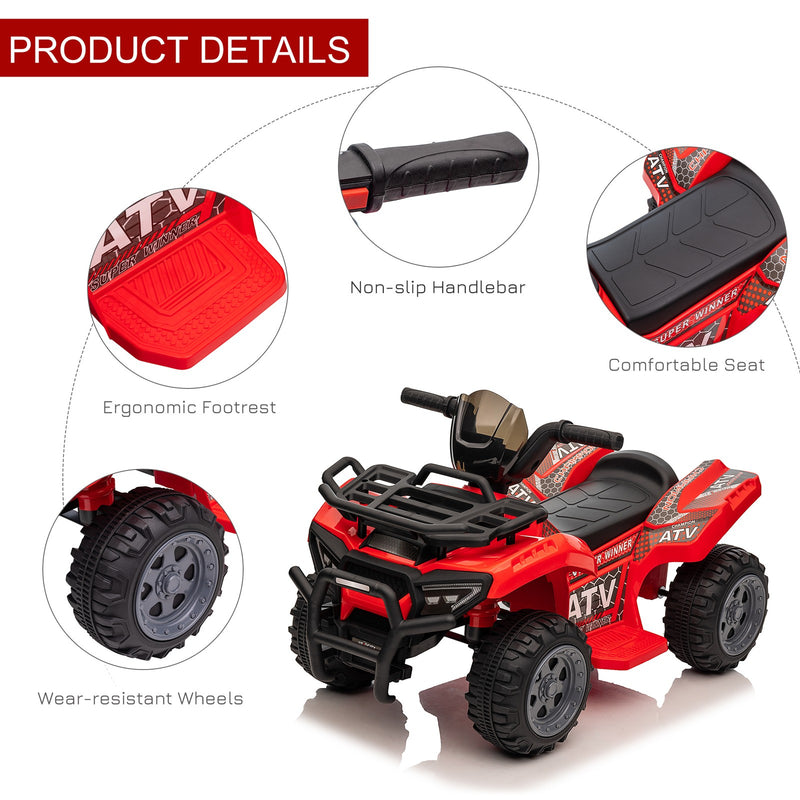 6V Battery-Powered Kids Ride-On Red Quad ATV with Music Toy Magic Cars 5