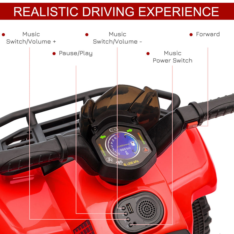 6V Battery-Powered Kids Ride-On Red Quad ATV with Music Toy Magic Cars 6