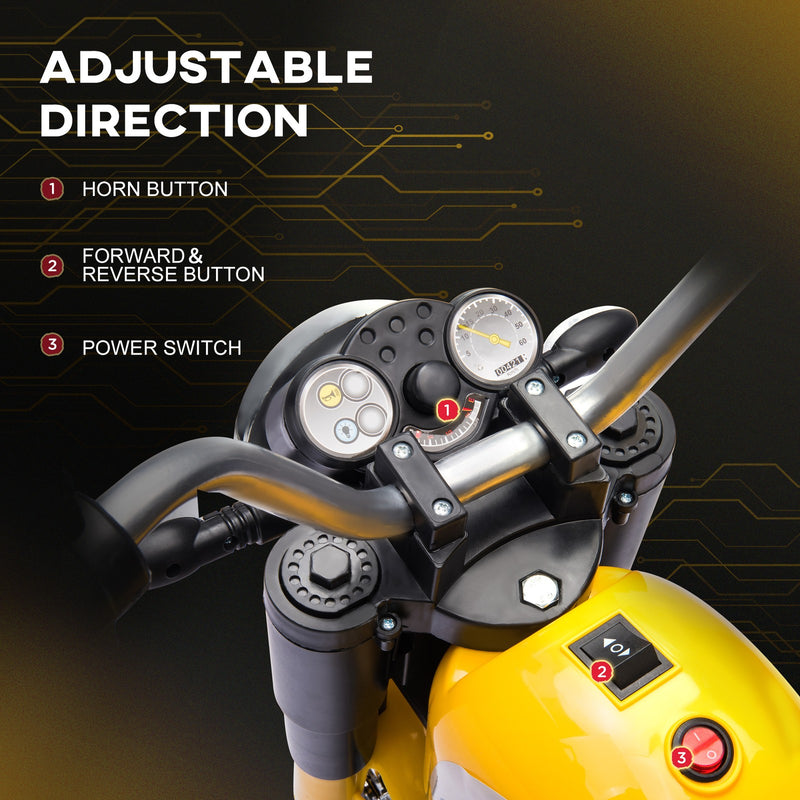 Electric 6V Yellow Ride-On Motorcycle Toy for Kids 18-36 Months Battery Powered Magic Cars 4