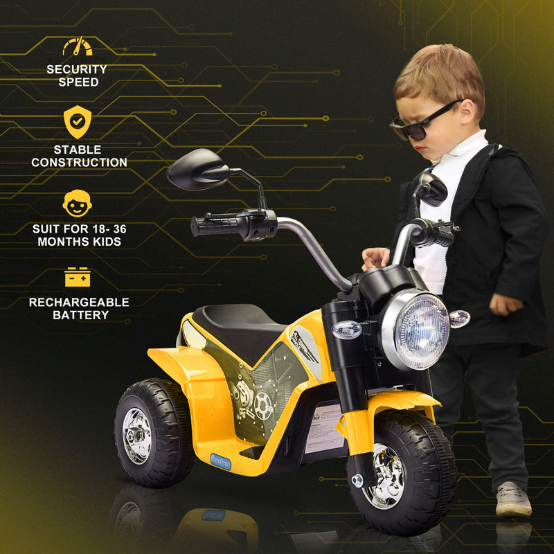 Electric 6V Ride-On Motorcycle Toy for Kids 18-36 Months Yellow Battery Powered Magic Cars 7