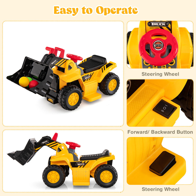 6V Electric Kids Ride-On Bulldozer Truck Toy with Storage and Adjustable Bucket Magic Cars 3