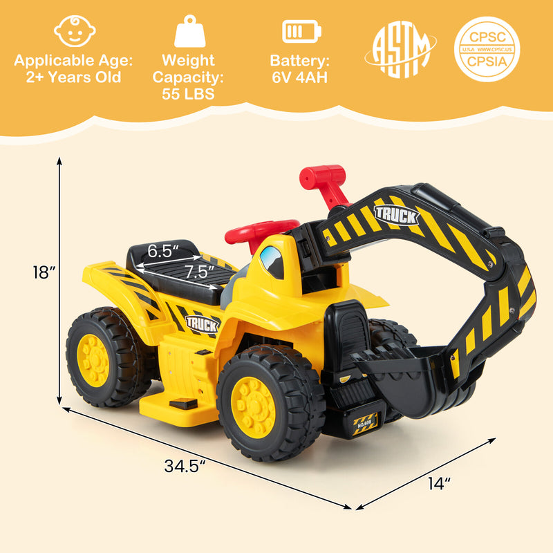 6V Kids Electric Excavator Tractor Ride-On with Storage Compartment and Basketball Hoop Magic Cars 1