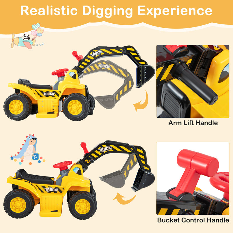 6V Kids Electric Excavator Tractor Ride-On with Storage Compartment and Basketball Hoop Magic Cars 4