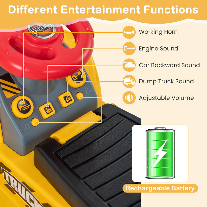 6V Kids Electric Excavator Tractor Ride-On with Storage Compartment and Basketball Hoop Magic Cars 5