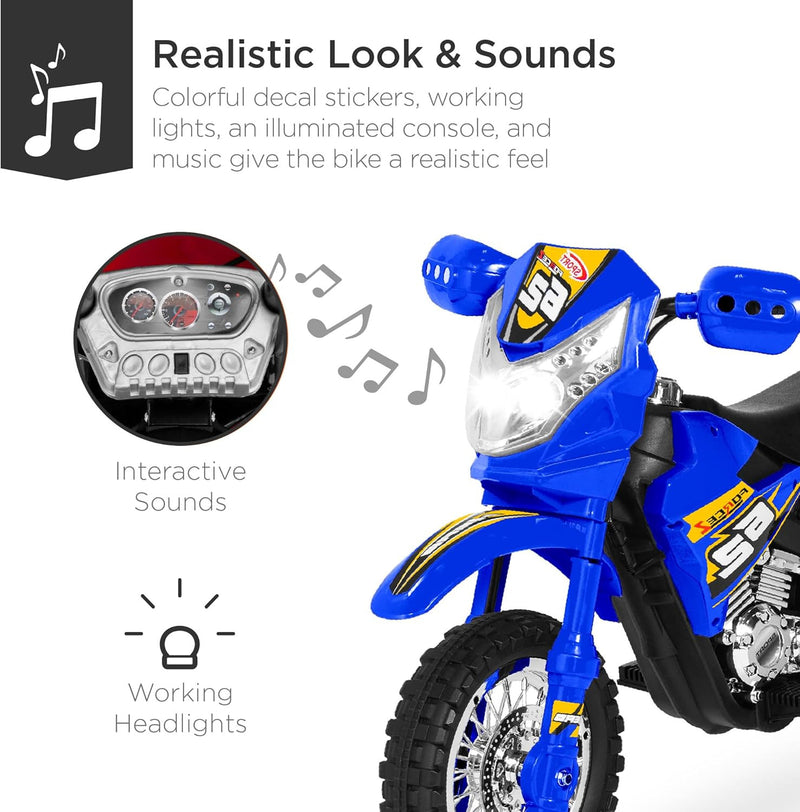 Kids 6V Ride-On Motorcycle with Treaded Tires, Working Headlights, and 2 MPH Speed Magic Cars 3
