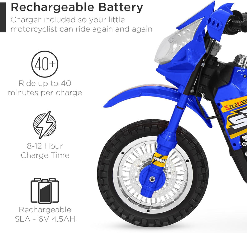 Kids 6V Ride-On Motorcycle with Treaded Tires, Working Headlights, and 2 MPH Speed Magic Cars 4