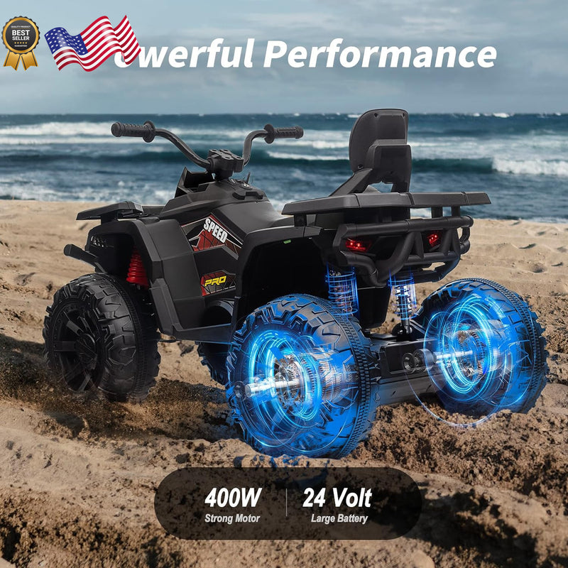 24V Kids 4-Wheeler ATV Ride-On Toy Car with 400W Motor for Older Kids Black Magic Cars 4