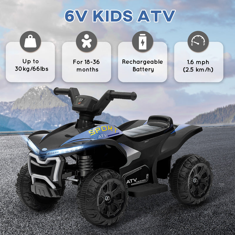 Kids 6V Ride-On ATV Quad Toy with Rechargeable Battery Black Magic Cars 7