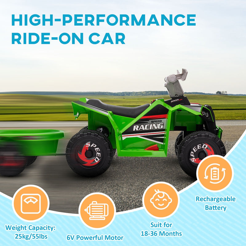 Kids Green ATV Quad Car with Rear Trailer Toy Magic Cars 6