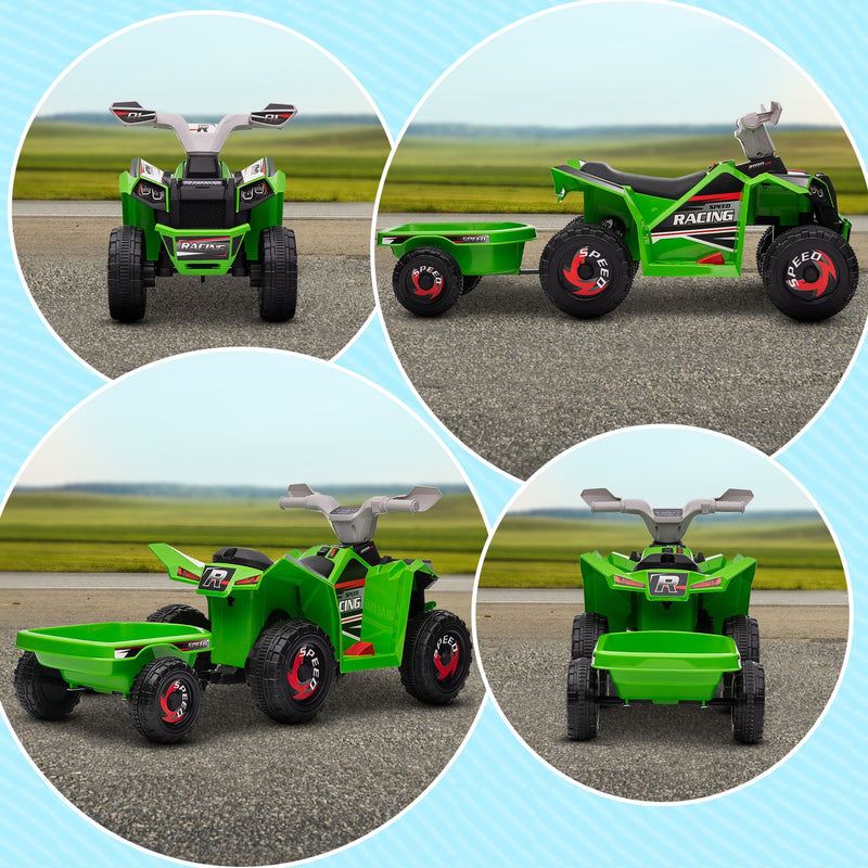 Kids Green ATV Quad Car with Rear Trailer Toy Magic Cars 9
