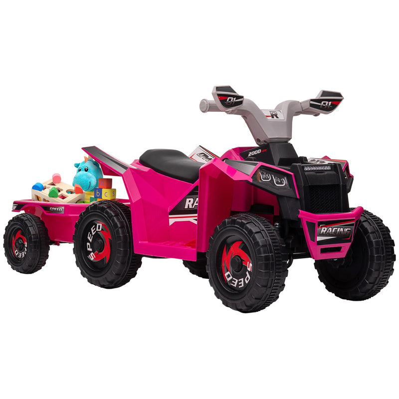 Kids Pink ATV Quad Car with Rear Trailer Magic Cars 2