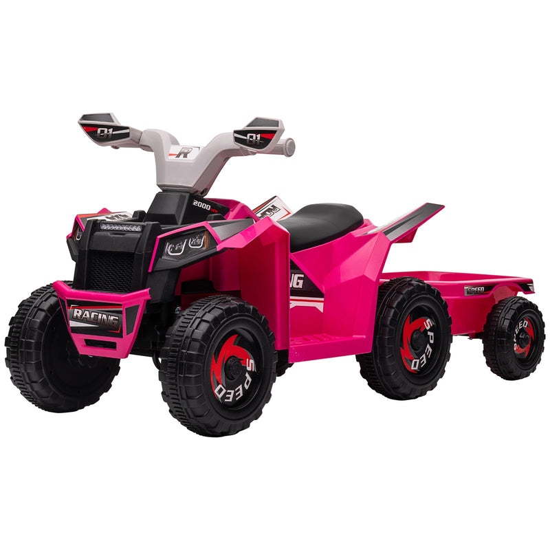 Kids Pink ATV Quad Car with Rear Trailer Magic Cars 3