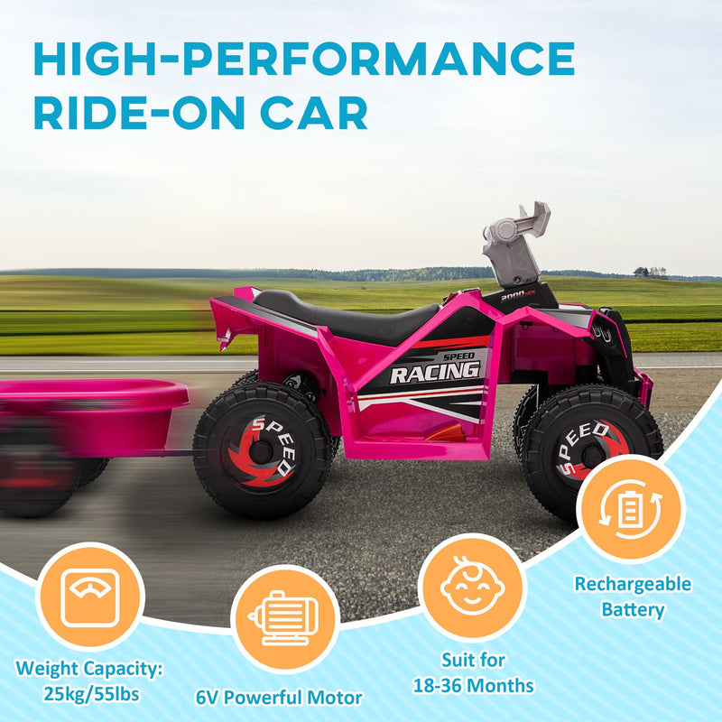 Kids Pink ATV Quad Car with Rear Trailer Magic Cars 6