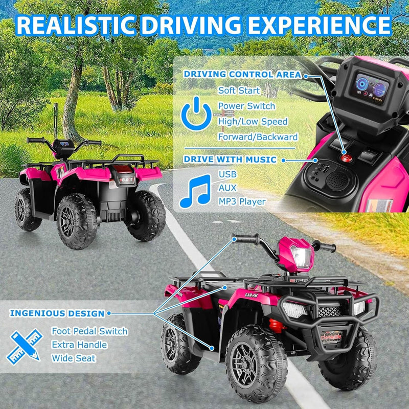 Kids 12V Battery-Powered 4-Wheeler ATV Ride-On Car with LED Lights and Music Magic Cars 3