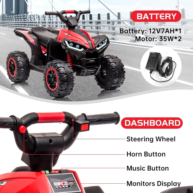 Kids 12V Battery-Powered 4-Wheeler LED Ride-On ATV Toy Vehicle Magic Cars 10