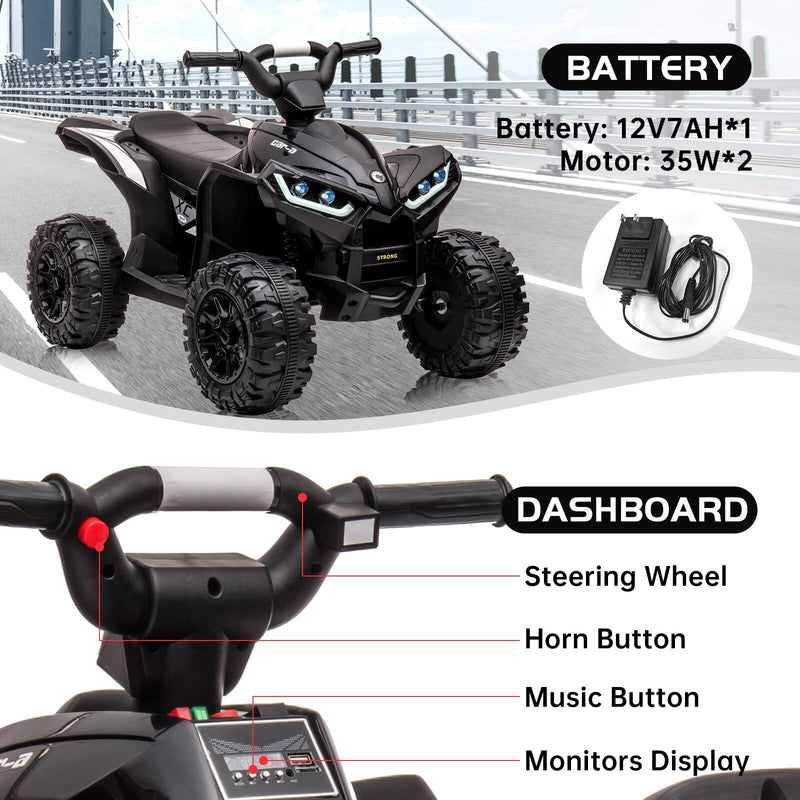 12V Battery-Powered Kids 4-Wheeler ATV Ride-On Toy with Music Magic Cars 2