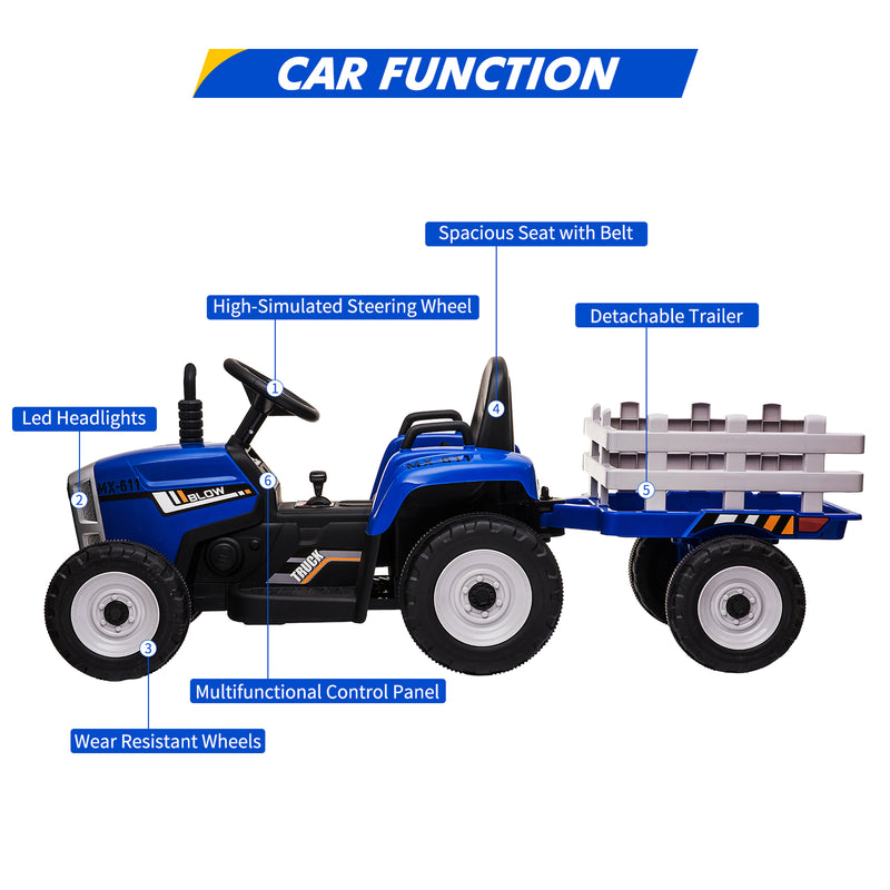 Battery-Powered Electric Tractor with Trailer Toddler Ride-On and Remote Control Magic Cars 16