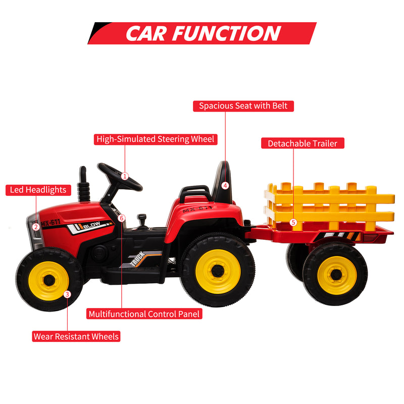Battery-Powered Electric Tractor with Trailer Toddler Ride-On and Remote Control Magic Cars 20