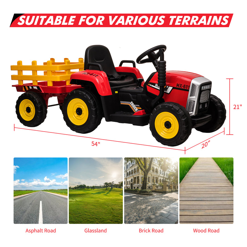 Battery-Powered Electric Tractor with Trailer Toddler Ride-On and Remote Control Magic Cars 22