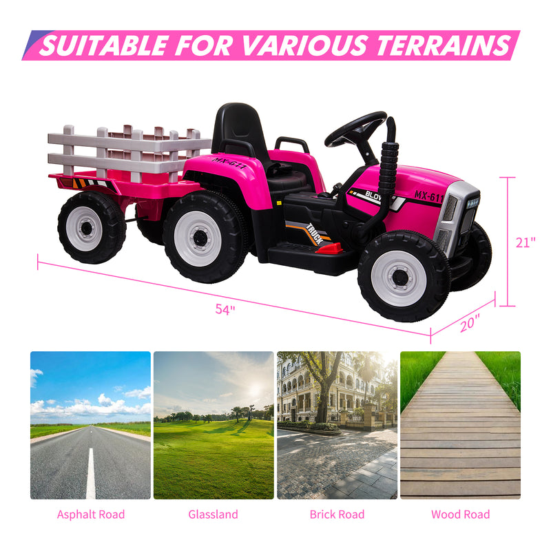 Battery-Powered Electric Tractor with Trailer Toddler Ride-On and Remote Control Magic Cars 23