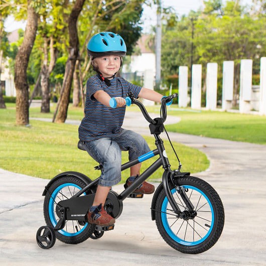 Kids 14-Inch Bike with Adjustable Handlebar and Saddle Black Magic Cars 1