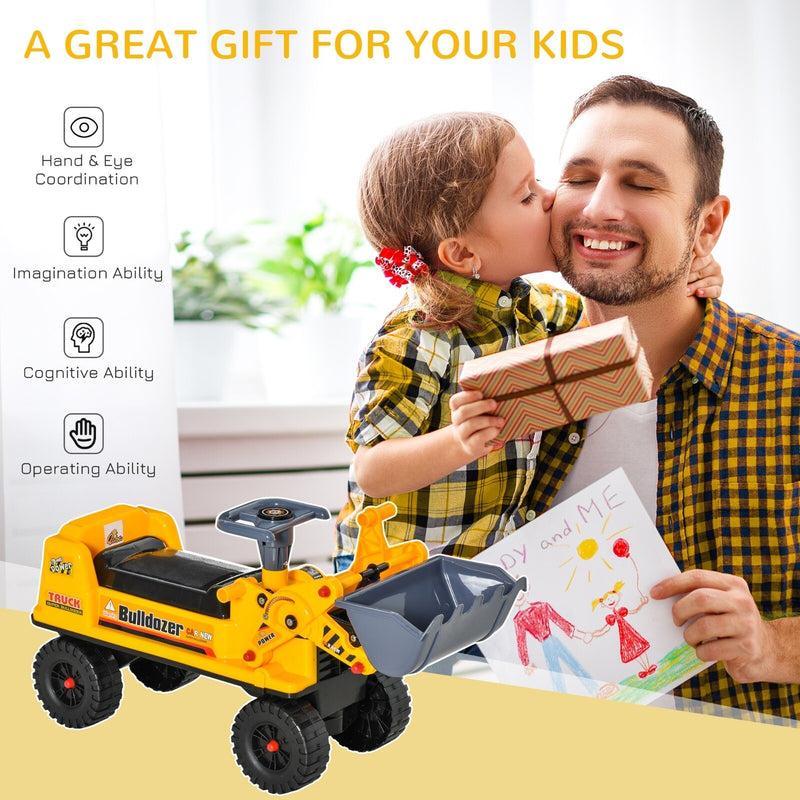 Toddler Ride-On Bulldozer Toy with Durable Wheels Construction Vehicle Magic Cars 3