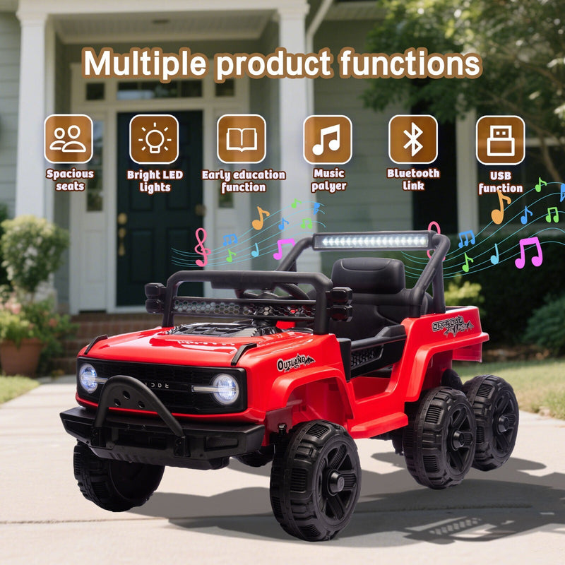 Electric Kids Ride-On Jeep Truck with 6 Wheels, Remote Control, Bluetooth, and LED Lights - Red Magic Cars 0