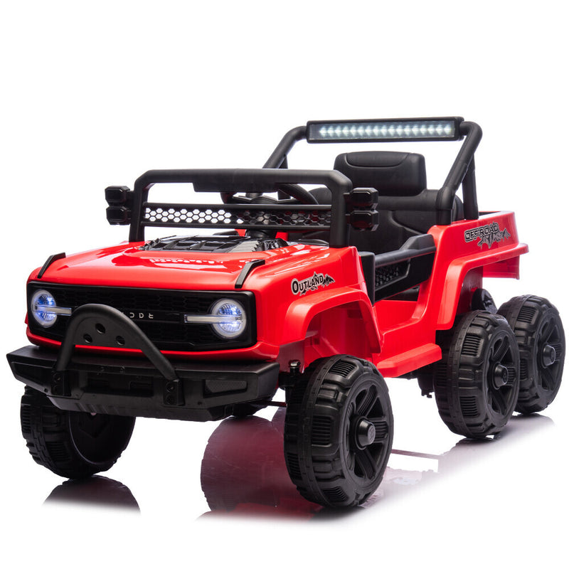Electric Kids Ride-On Jeep Truck with 6 Wheels, Remote Control, Bluetooth, and LED Lights - Red Magic Cars 12