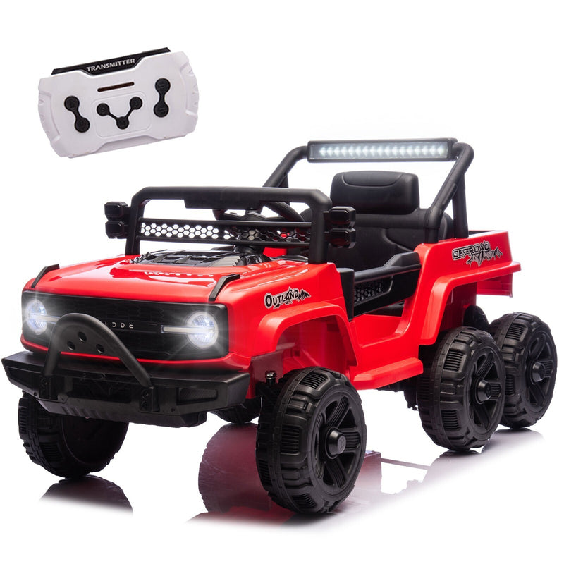 Electric Kids Ride-On Jeep Truck with 6 Wheels, Remote Control, Bluetooth, and LED Lights - Red Magic Cars 1