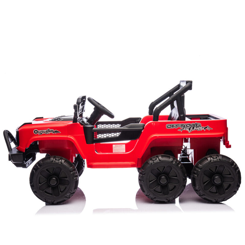 Electric Kids Ride-On Jeep Truck with 6 Wheels, Remote Control, Bluetooth, and LED Lights - Red Magic Cars 3