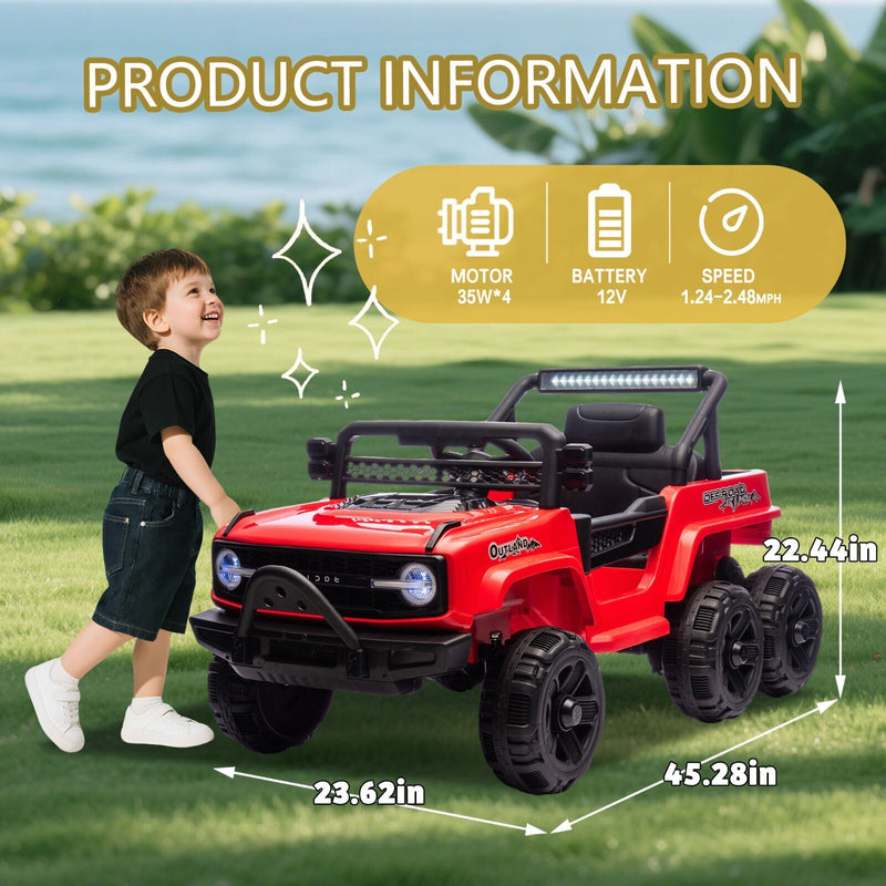 Electric Kids Ride-On Jeep Truck with 6 Wheels, Remote Control, Bluetooth, and LED Lights - Red Magic Cars 5