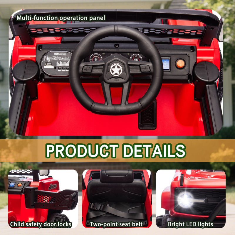 Electric Kids Ride-On Jeep Truck with 6 Wheels, Remote Control, Bluetooth, and LED Lights - Red Magic Cars 6