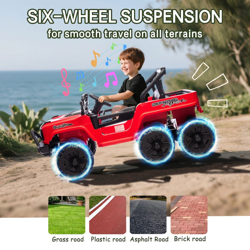 Electric Kids Ride-On Jeep Truck with 6 Wheels, Remote Control, Bluetooth, and LED Lights - Red Magic Cars 7