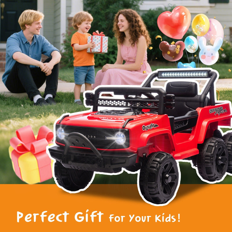 Electric Kids Ride-On Jeep Truck with 6 Wheels, Remote Control, Bluetooth, and LED Lights - Red Magic Cars 8