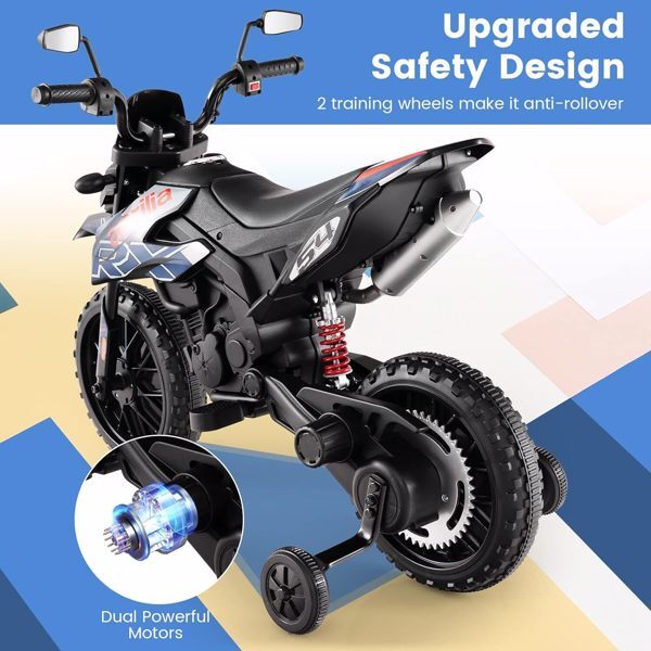 12V Kids Electric Off-Road Dirt Bike Motorcycle with Training Wheels and Music Toy Magic Cars 11