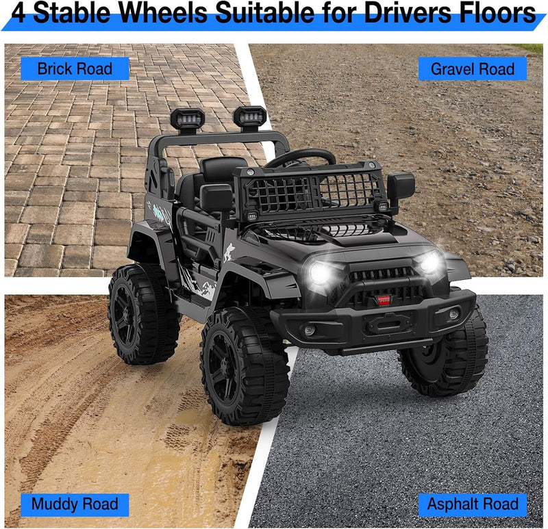 12V Electric Kids Ride-On Truck with LED Lights and Remote Control Magic Cars 12