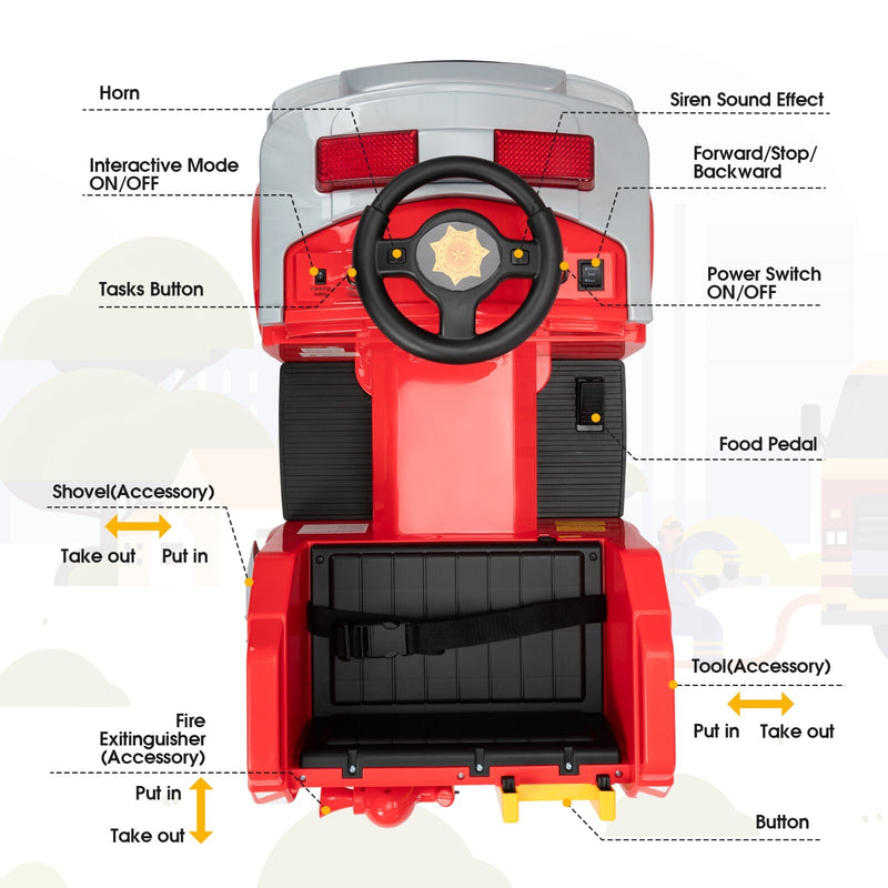 Kids Electric Fire Truck with LED Lights, Horn, and One-Key Start – Red Magic Cars 4