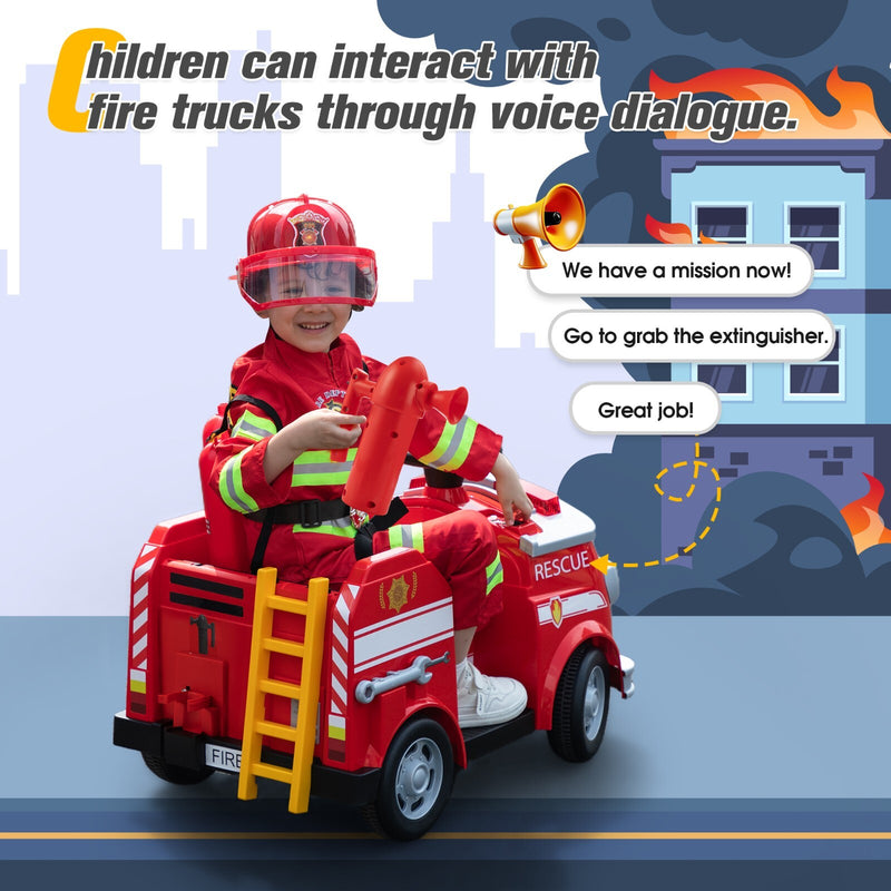 Kids Electric Fire Truck with LED Lights, Horn, and One-Key Start – Red Magic Cars 5