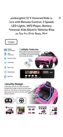 Electric Kids Two-Seater Lamborghini Style Car with Remote Control Magic Cars 0