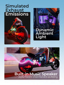 Retro-Style Kids Electric Motorcycle with Ambient Light and Music, 10 MPH, Blue Magic Cars 8