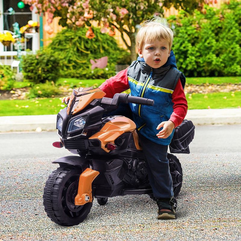 Electric Kids Ride-On Motorcycle with Headlights and Training Wheels in Orange Magic Cars 1