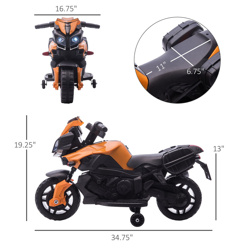 Electric Kids Ride-On Motorcycle with Headlights and Training Wheels in Orange Magic Cars 2