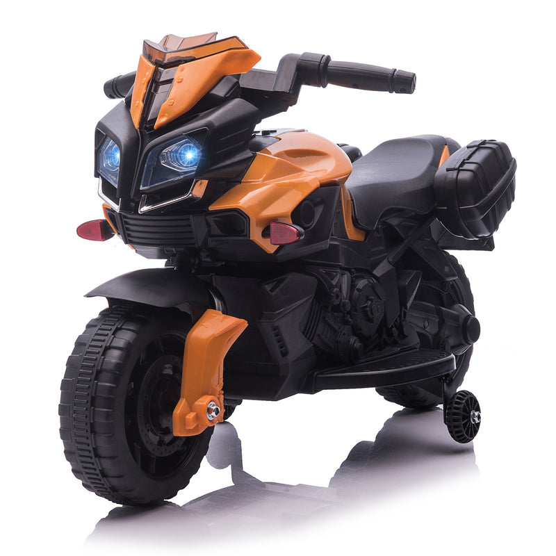 Electric Kids Ride-On Motorcycle with Headlights and Training Wheels in Orange Magic Cars 3