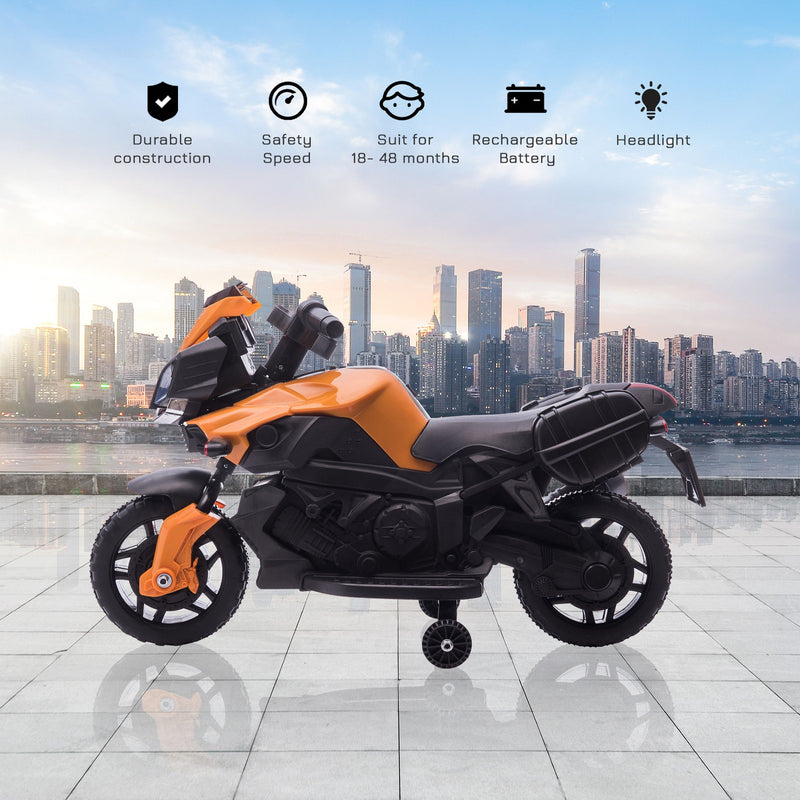 Electric Kids Ride-On Motorcycle with Headlights and Training Wheels in Orange Magic Cars 4