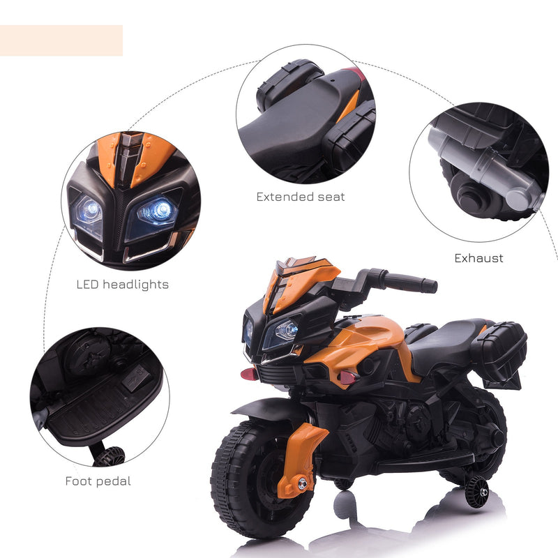 Electric Kids Ride-On Motorcycle with Headlights and Training Wheels in Orange Magic Cars 7