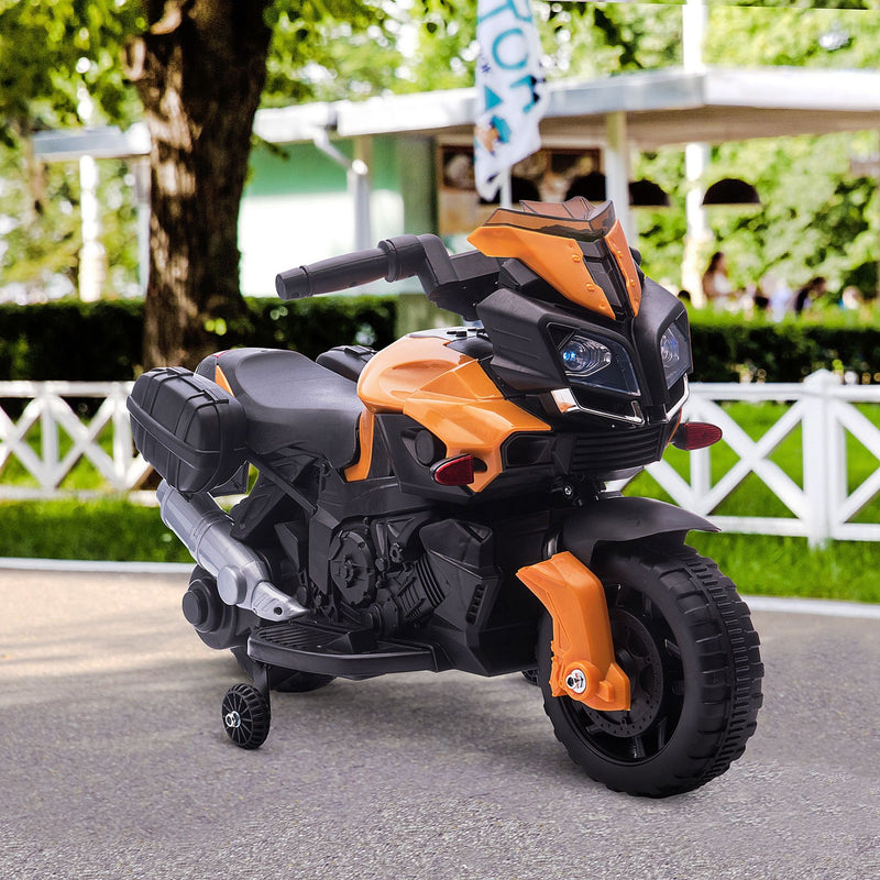 Electric Kids Ride-On Motorcycle with Headlights and Training Wheels in Orange Magic Cars 8