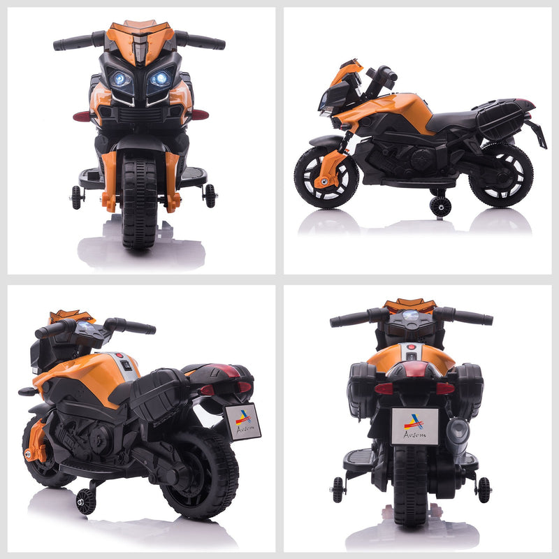 Electric Kids Ride-On Motorcycle with Headlights and Training Wheels in Orange Magic Cars 9